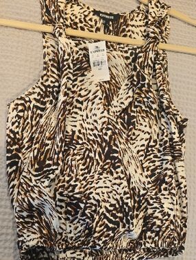 NWT Express Brown and Cream Animal Print Wrap Cami/Top, XXS